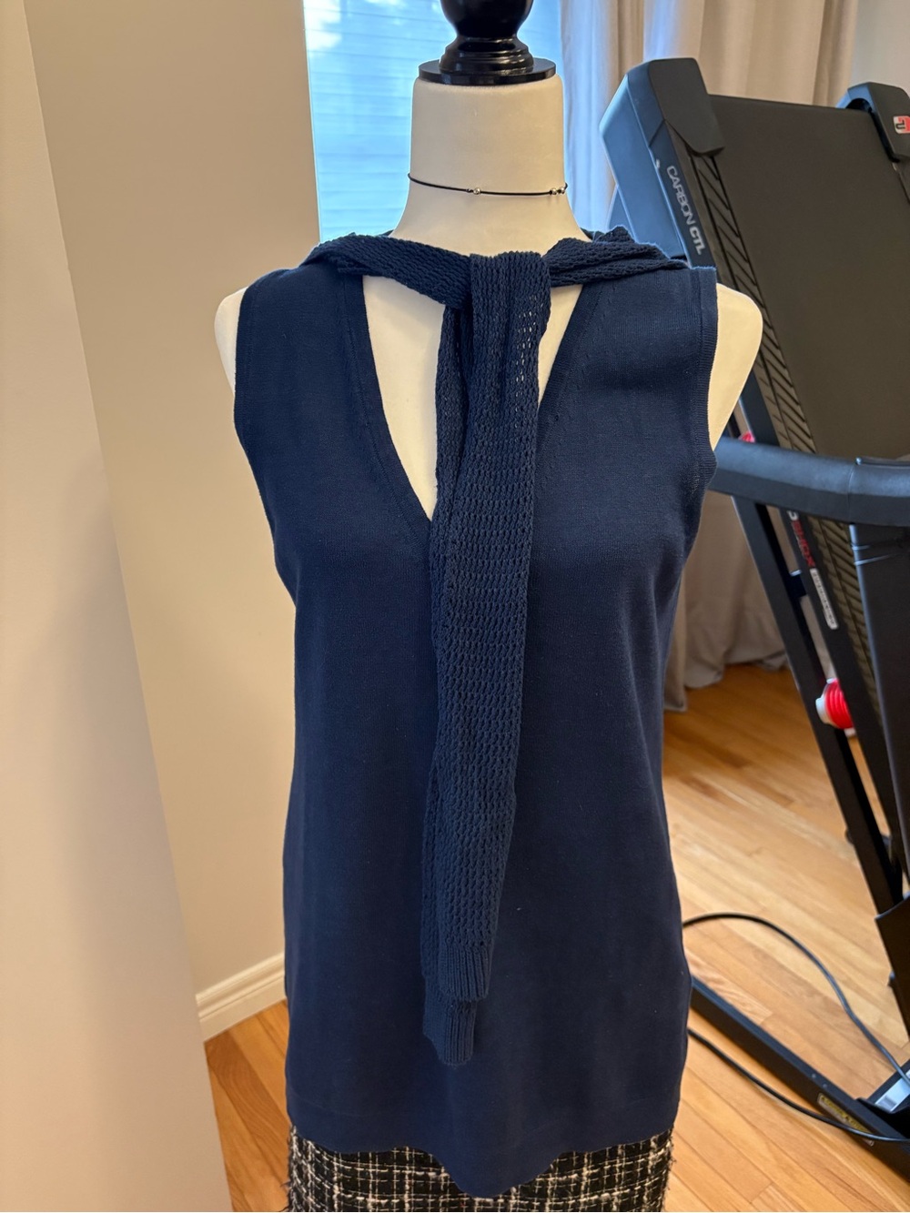 Simply Noelle Navy Sleeveless Knit Top with Tie